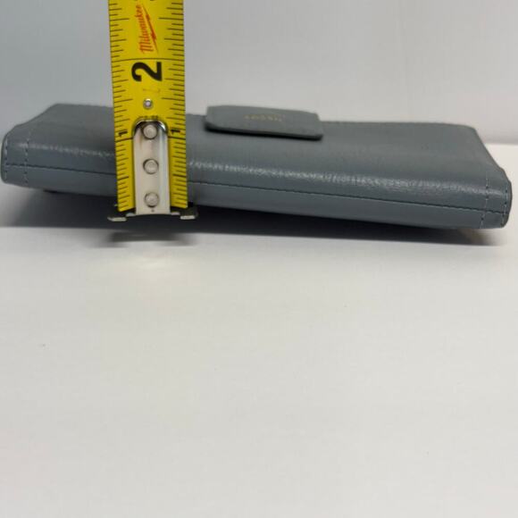 Fossil Wallet Bi-Fold Snap Gray Tan Leather Snap Zip Neutral Lightweight - Picture 12 of 13